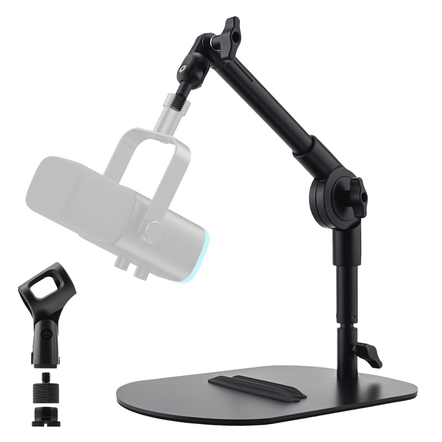 Lifexciting Desktop Microphone Stand with Mic Clip Metal Weighted Base Max Load 2.2 lb Adjustable Mounting Arm Desk Mount Stand for Mics Cameras Webcams for Recording Podcasting Streaming