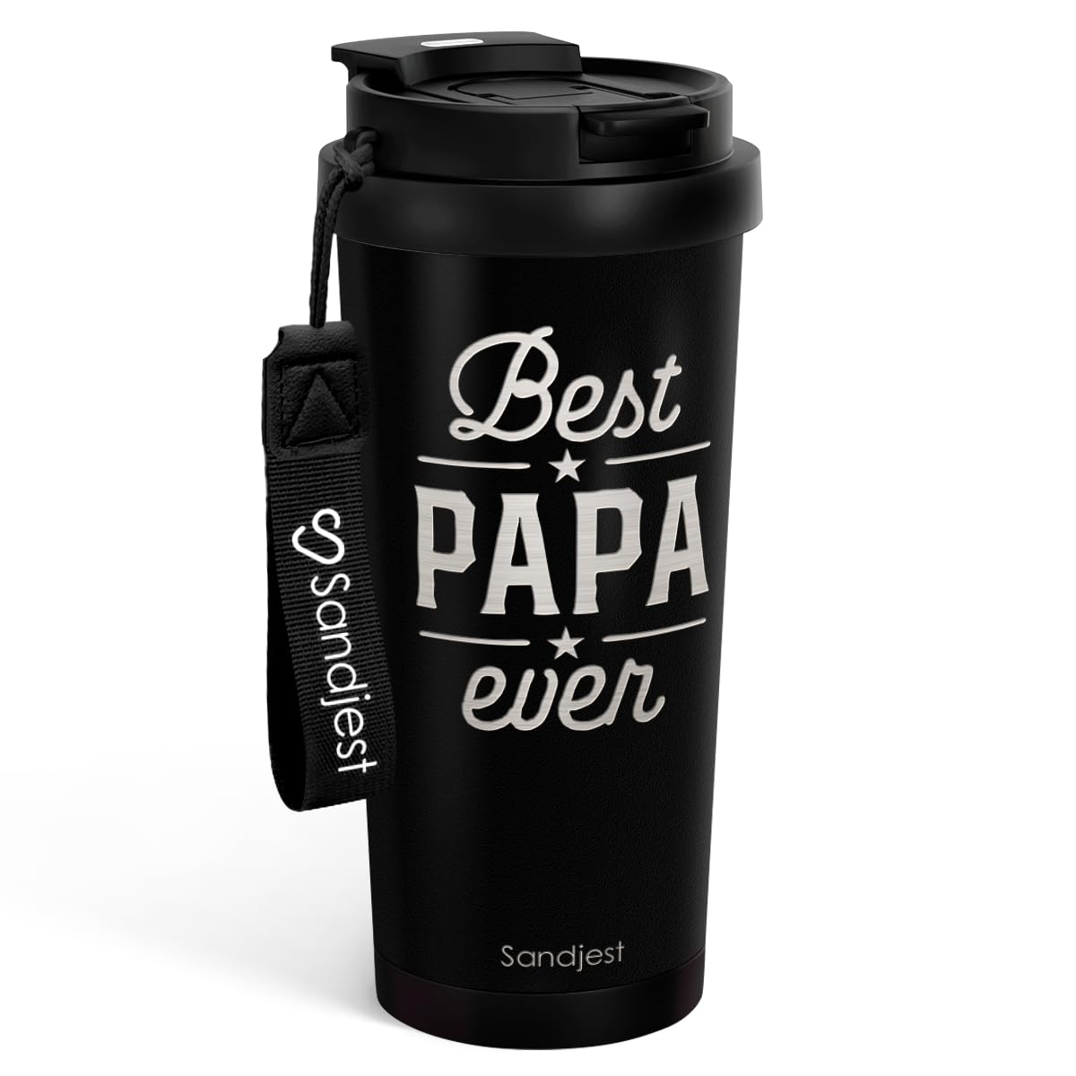 SANDJEST Dad Gift from Son Daughter, Stainless Steel 2-in-1 Lid Coffee Tumbler 18 oz, Best Papa Ever Insulated Travel Mug for Men Fathers Papa Daddy, Gift Idea for Birthday Christmas Fathers Day
