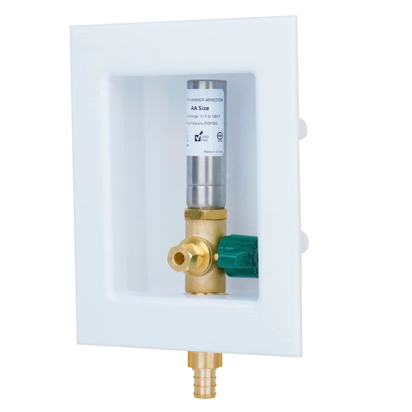 WHK Ice Maker Outlet Box Valve with PEX 1/2" Inlet,PEX Ice Maker Wall Box with 1/4 Turn Shut Off Valve to Connect PEX B Tubing(F1807) with Stainless Steel Hammer Arrestor