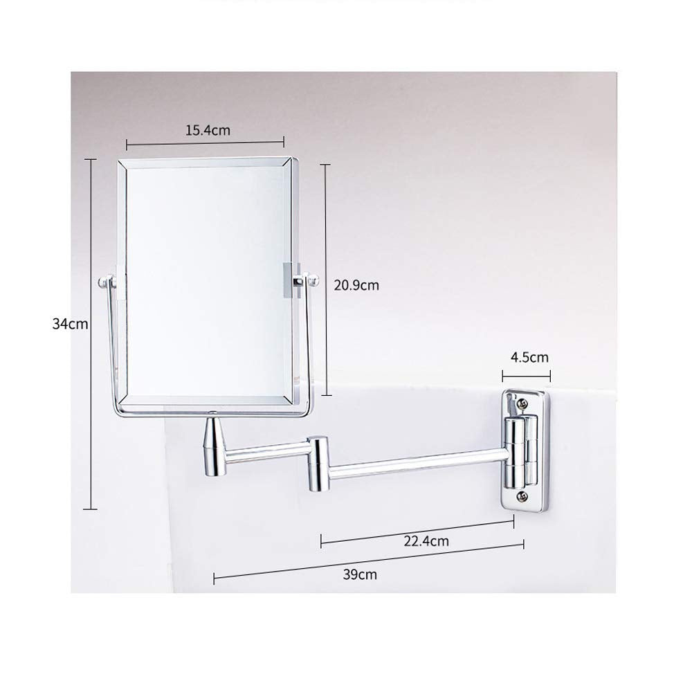 KANG// Bathroom Wall Mirror, Folding Space Aluminum Alloy Telescopic Mirror, Double Sided Shaving Mirror with 3X Magnifier, 39 x 34 cm, Wall Mount, Modern Style