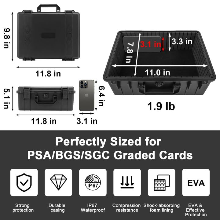 Camkinger Graded Card Storage Box, Hold 600+ 35PT 3"x4" Toploader Storage Box, PSA Slab Case for SGC CSG BGS, Trading Card Case with 2 Locks, Sports Baseball Cards Organizer for Magnetic MTG Deck (S)