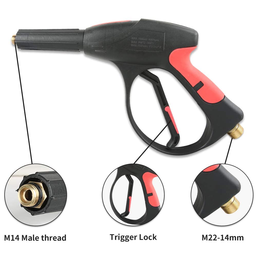 4000 PSI High Pressure Washer Gun Kit with Replacement Extension Wand,M22-14mm Fitting Gun,1/4”×50FT Hose,6 Spary Nozzle,30 Degree Curved Wand…
