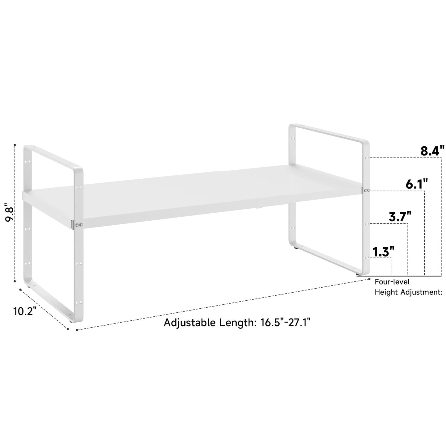 LOCVCDA 2Pack, Expandable Cabinet Shelf10.2 Wide,Stackable Cabinet Shelf Organizers,Metal Sturdy Kitchen Counter Storage for Countertop, Adjustable Height Black Spice Rack,2Pack,White