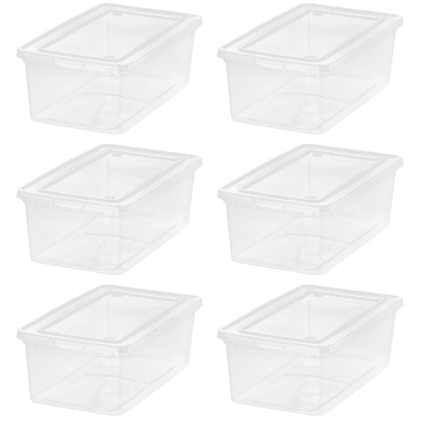 IRIS USA 6-Pack Storage Bins with Lids, 5 Liter - Crystal Clear, Shoe Boxes Stackable Containers Organize Shoes Closet Shelves, Teacher Tools Classroom Organization, Game - BPA-Free Plastic