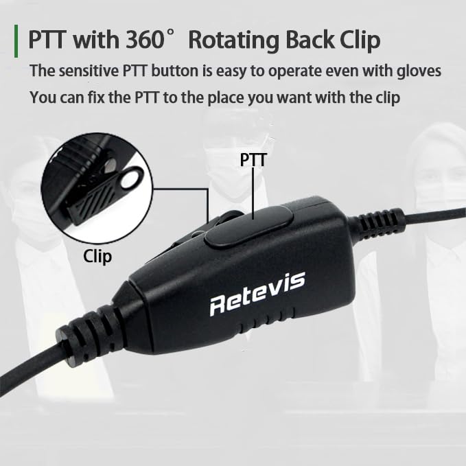 Retevis Walkie Talkie Earpiece with Mic, 2 pin, D Shape, for Retevis RT21 RT68 RT68H H777 H777H, Compatible with Baofeng BF-888S BF-T26 Kenwood Walkie Talkies, Two Way Radio Earpiece(10 Pack)