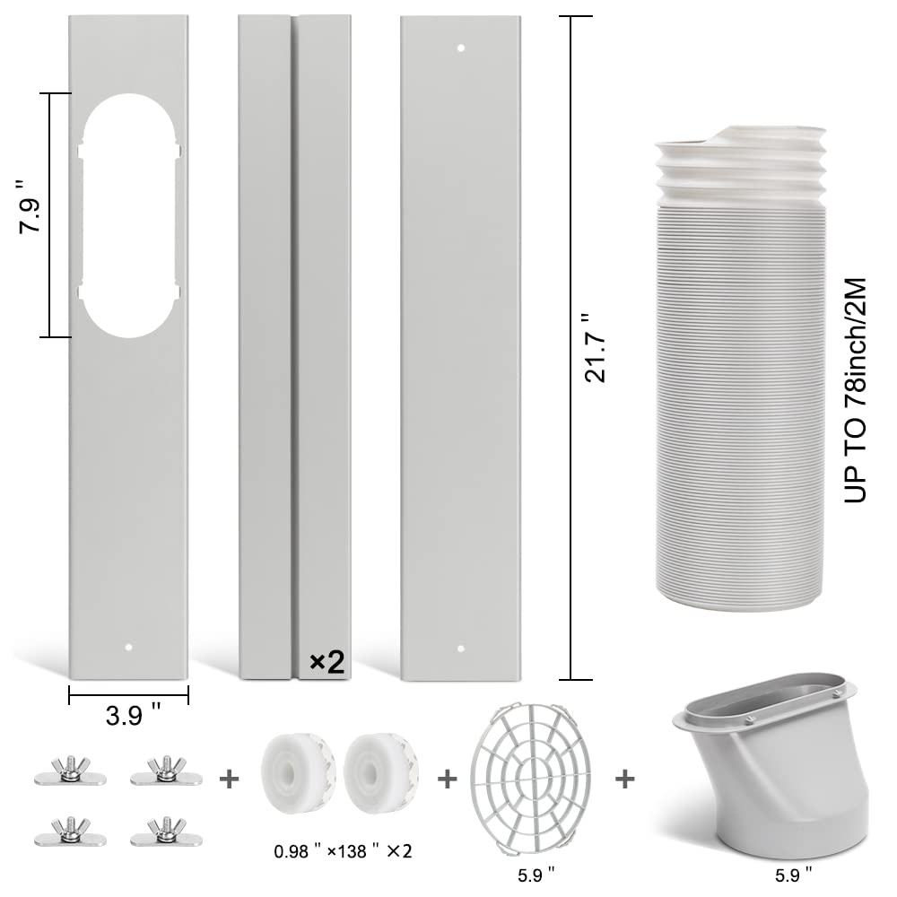 Portable Air Conditioner Window Door Kit with 5.9“ Exhaust Hose, Universal Adjustable Window Seal for AC Unit, AC Vent Kit for Sliding Window and Door with 2 M Hose