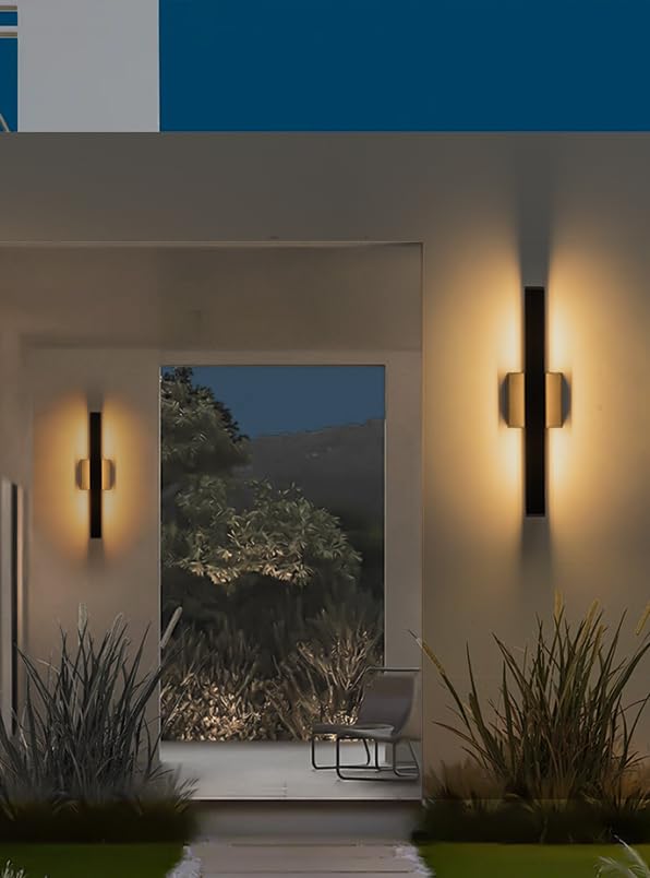 OUPAVOCS Outdoor Light Fixture LED, Black Porch Lights Wall Mount, Modern Outdoor Wall Lights, 18W Exterior LED Wall Sconce with Ribbed Glass, Waterproof Patio Light Fixture for House, Garage