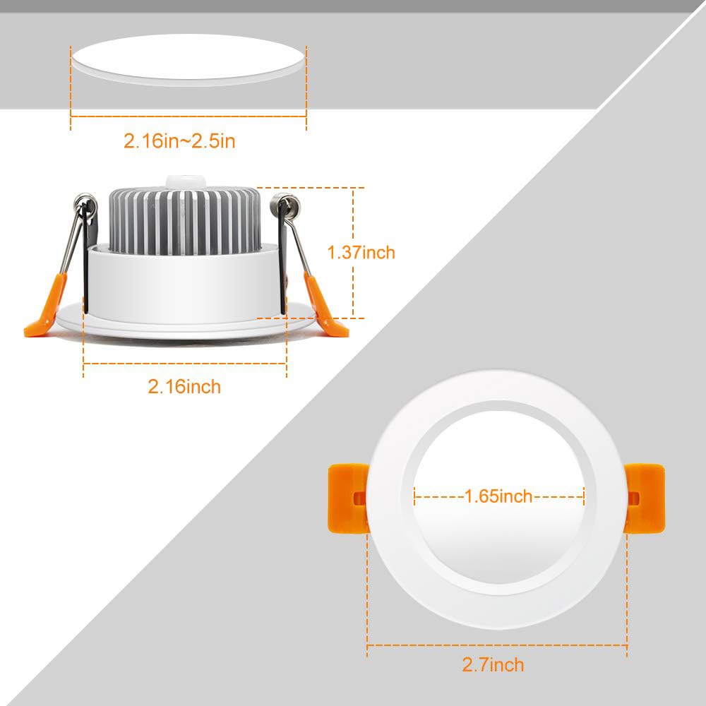 BIRRAY 2 Inch LED Recessed Lighting, 3000K Warm White, 3W(35W Halogen Equivalent) Dimmable LED Downlight, CRI80, Ceiling Lights with LEDs Driver (6 Pack)