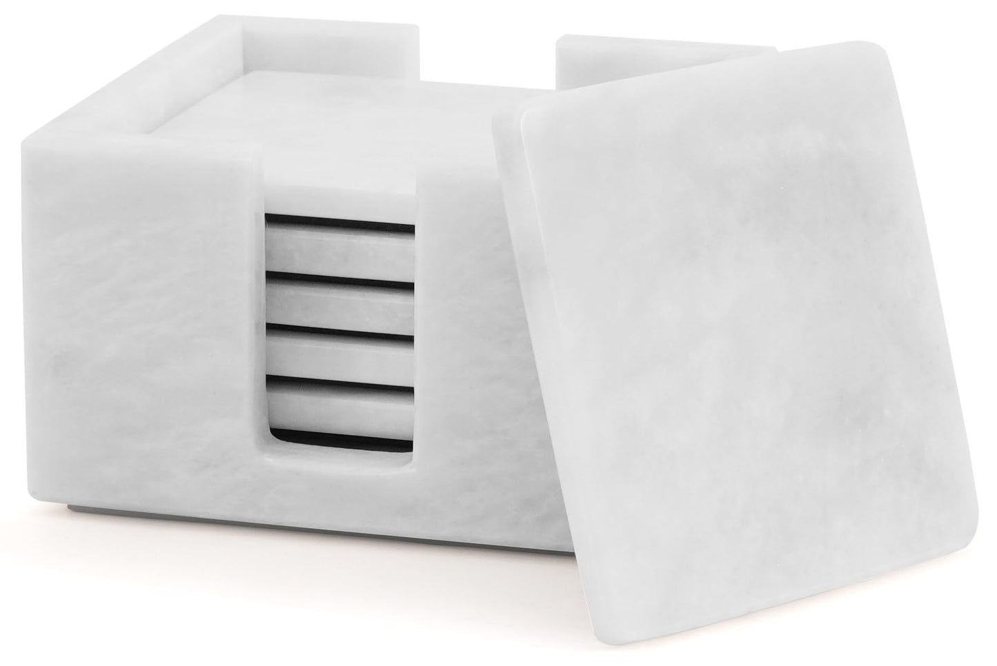 Marble Coasters Set of 6 White 3.5 Inch Square Coaster for Drinks with Holder, Drink Coaster for Tabletop & Coffee Table Decor, Ideal Home Decor House Warming Gifts