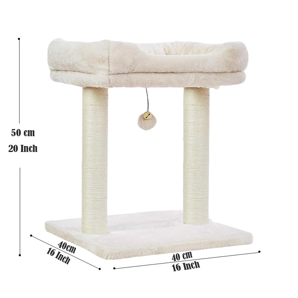 Cat Tree Tower with Top Perch for Small and Medium Indoor Cats, Cat Scratching Post with Bed for Kittens, Removable Cover, Natural Sisal Scratching Post and Dangling Ball Toy, Beige