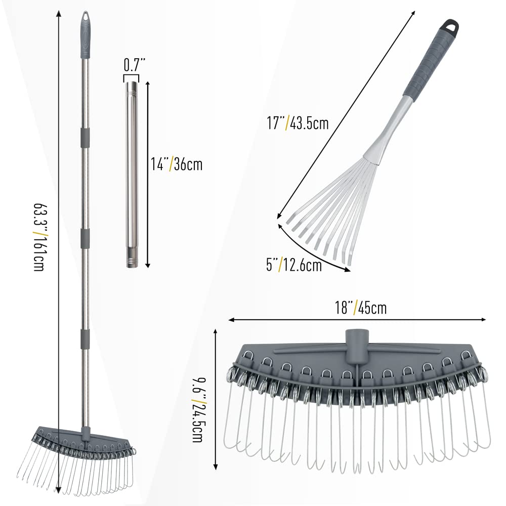 Altdoff Yard Thatch Rake Set Adjustable, Leaf Dethatcher Rakes 17"-63" Inch Wide with 24 Metal Tines, Multiple Garden Thatching Rakes Used for Leaves, Lawns, Gravel, Shrub
