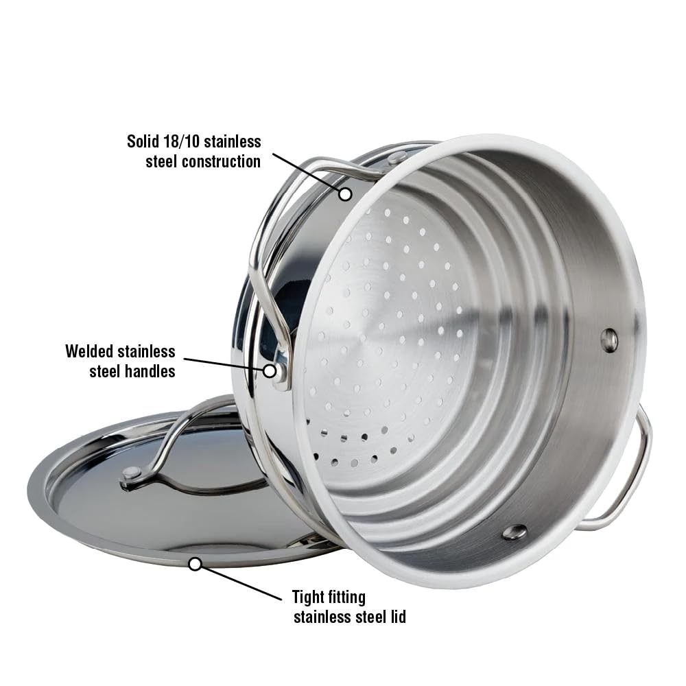 Meyer - Classic Stainless Steel Steamer Insert with Lid - Fits 16cm, 18cm, and 20cm Cookware (2.7L/2.8qt)