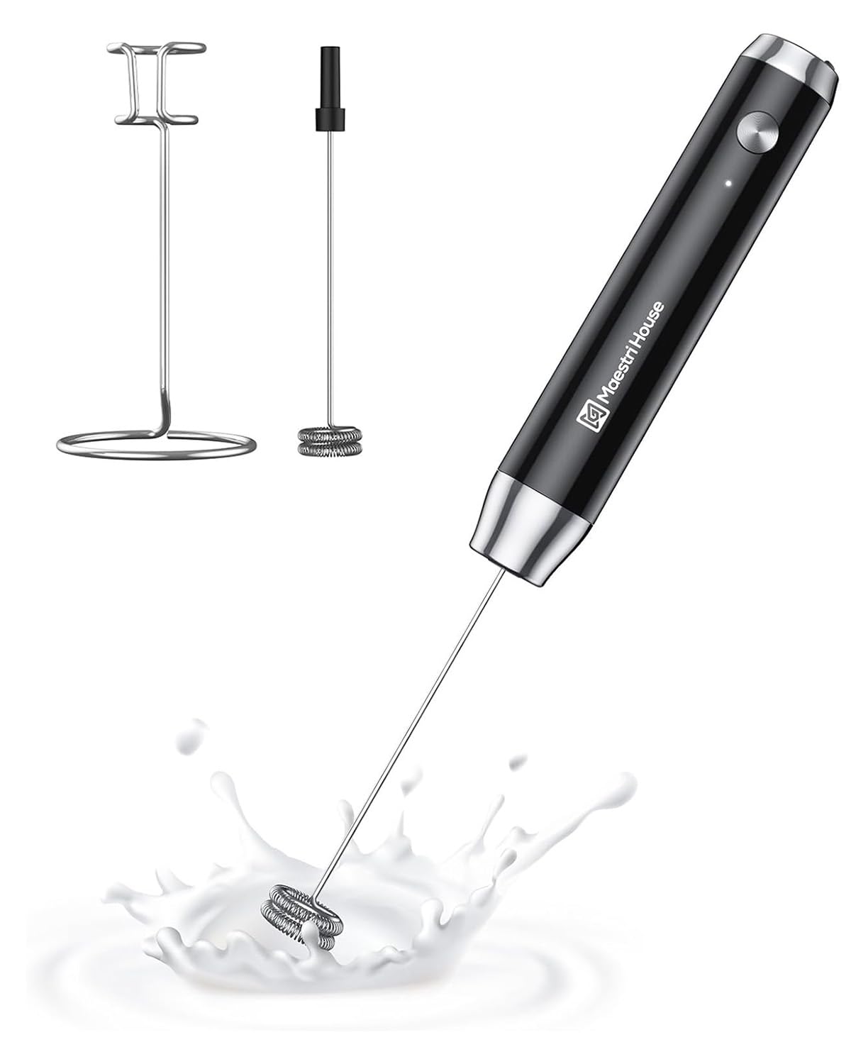 Maestri House Rechargeable Milk Frother, Handheld Electric Foam Maker Waterproof Detachable Stainless Steel Whisk Drink Mixer Foamer with Stand,LunaFro
