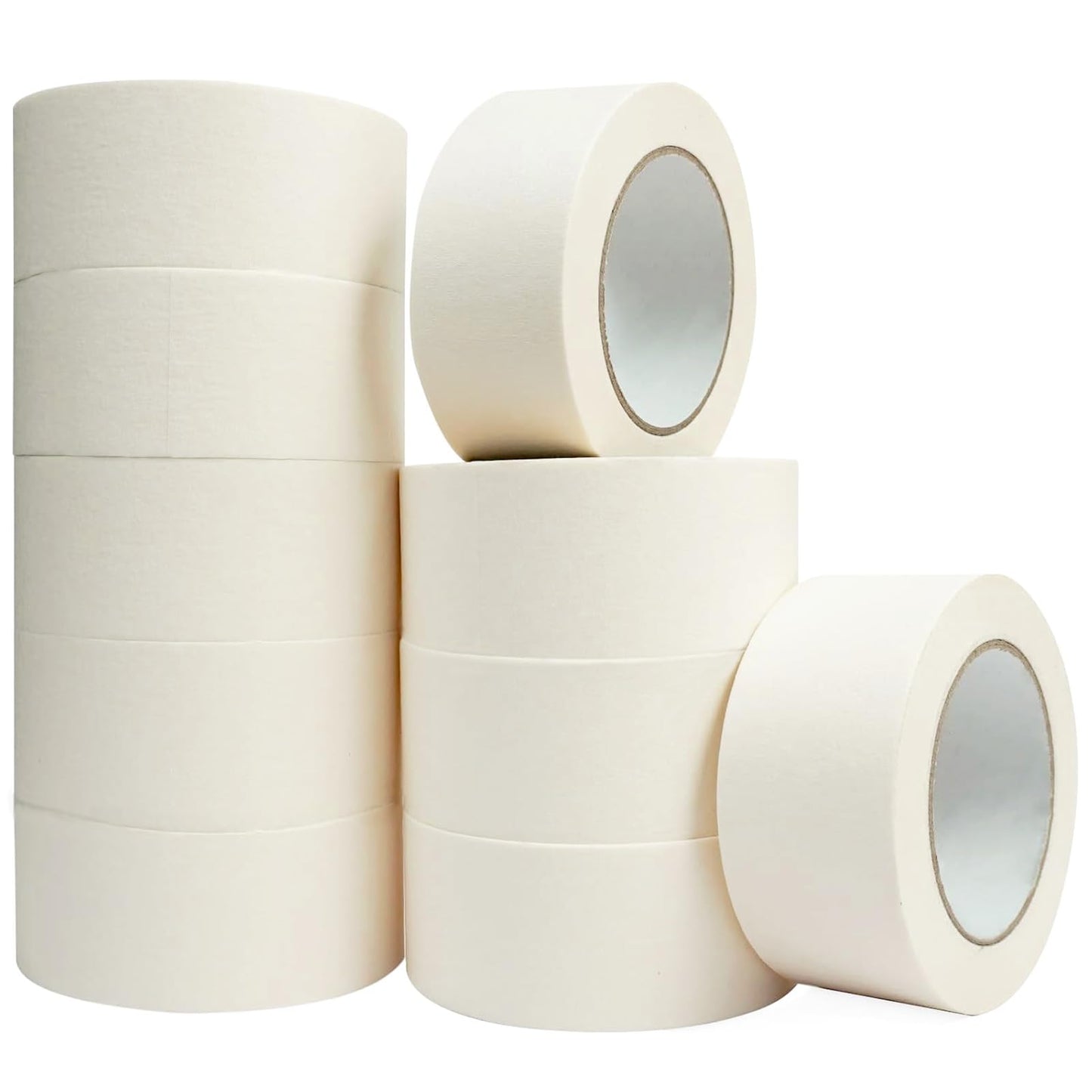 Masking Tape 2 Inch, 10 Packs 50mm Wide White Masking Tape Bulk for General Purpose Use, 50mm X 50 M X 10 Rolls, 500m Totally.