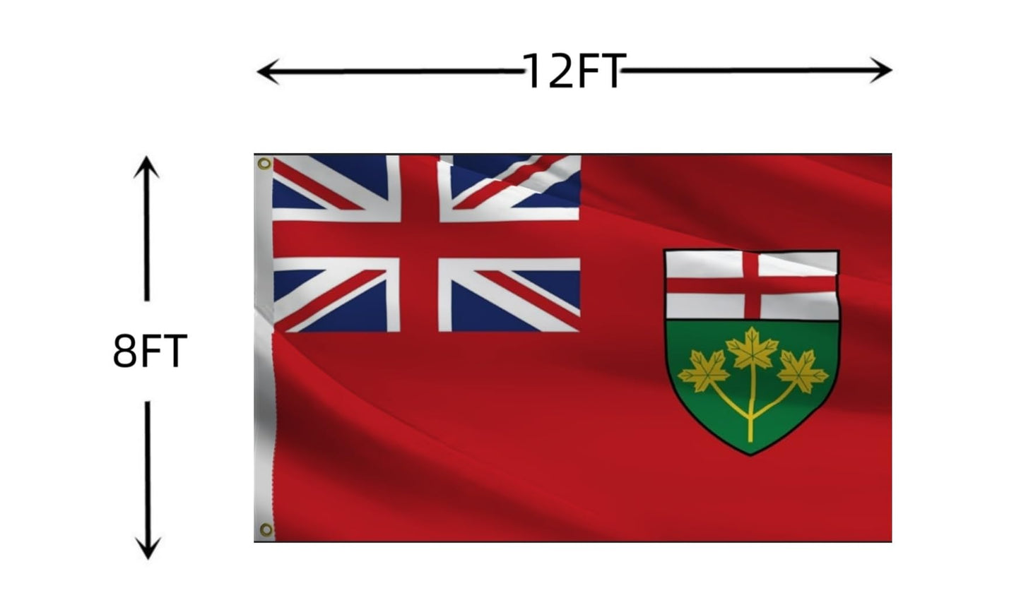 Large Canada Ontario Flag 8X12 FT, Canadian Province of ON Flags for Outdoor and Indoors,Double Stitched CA Polyester Flags, with Brass Grommets and Stronger Header. (Ontario, 8X12)