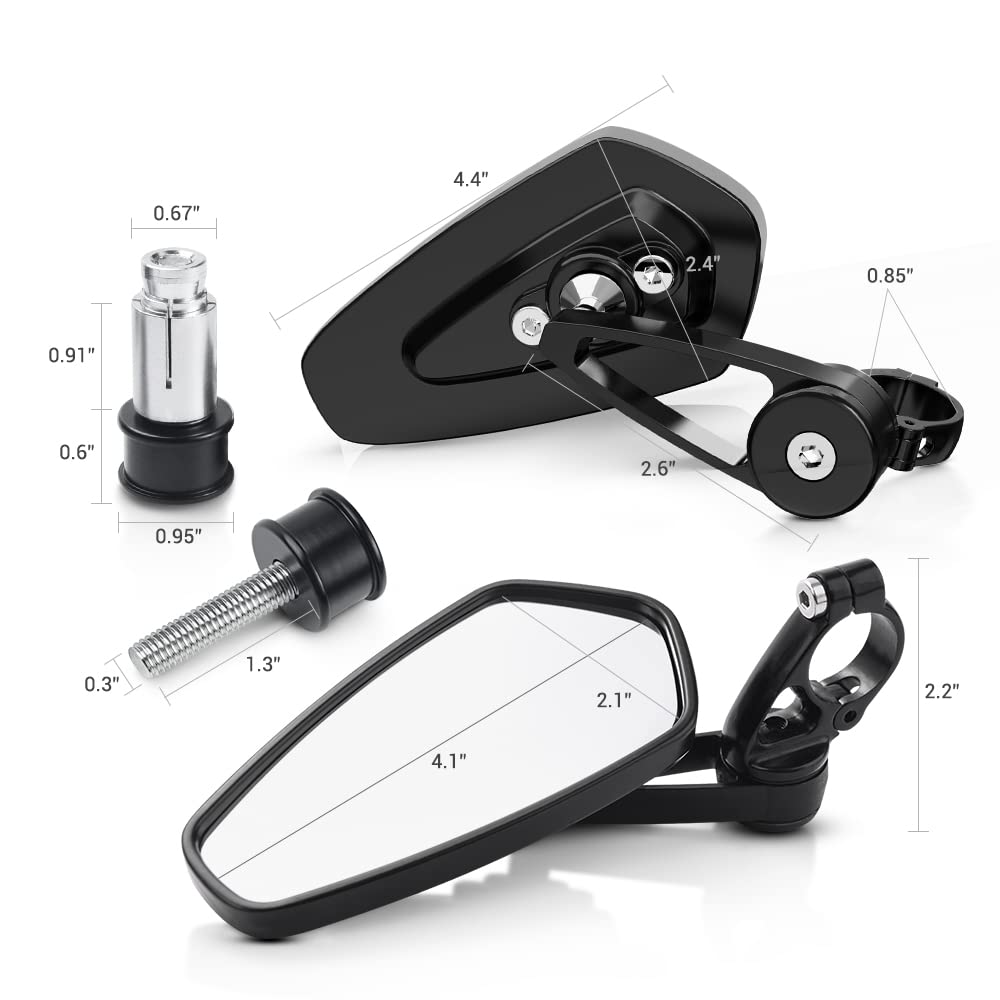 MICTUNING Motorcycle Mirrors - Bar End Rear View Mirrors Compatible with Most Honda Grom, Yamaha, Kawasaki, Ducati, Suzuki and More