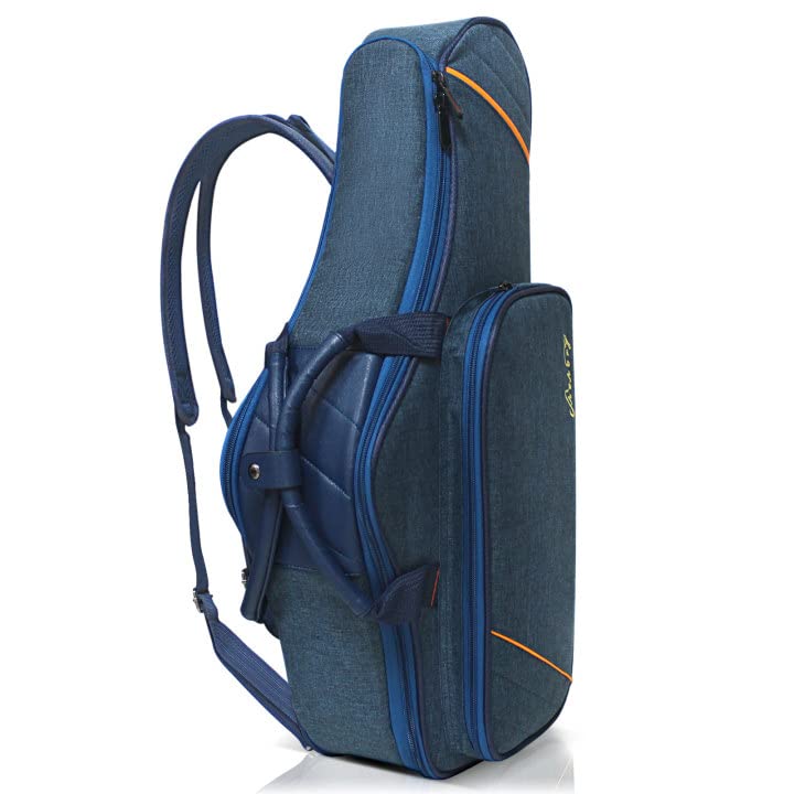 Chehery Alto Saxophone Case - 2-in-1 Padded Backpack Gig Bag with Flute Pocket & Accessory Storage, 20mm Soft Padding, Lightweight Protective Carry Case for Saxophone (Blue)