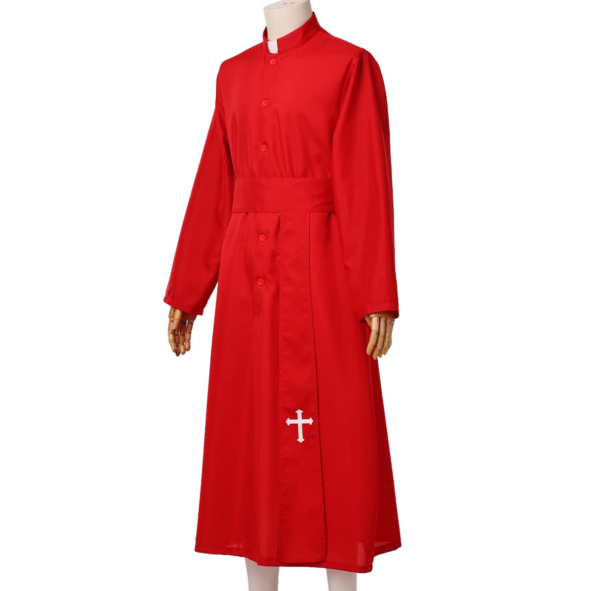 COSDREAMER Mens Clergy Robe Preacher Cassocks Mens Praise Worship Robes, Red, X-Large