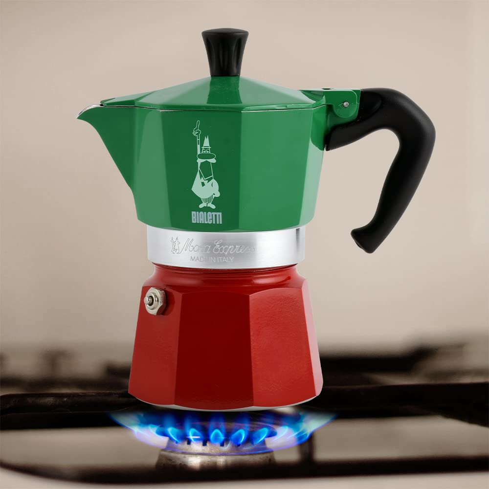Bialetti Moka Express 6-Cup Aluminum Stovetop Espresso Maker, Tricolore