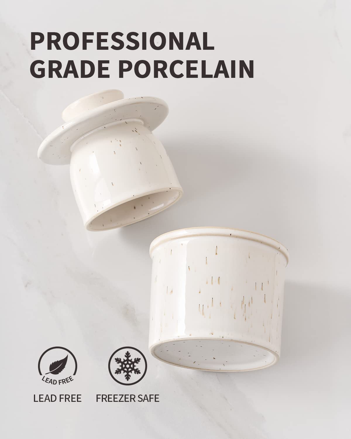XELA Ceramic Butter Crock, The Original Reactive Glaze Speckled White, Butter Dish with Water Line for Spreadable Fresh Butter & Gift for Women - Speckled White
