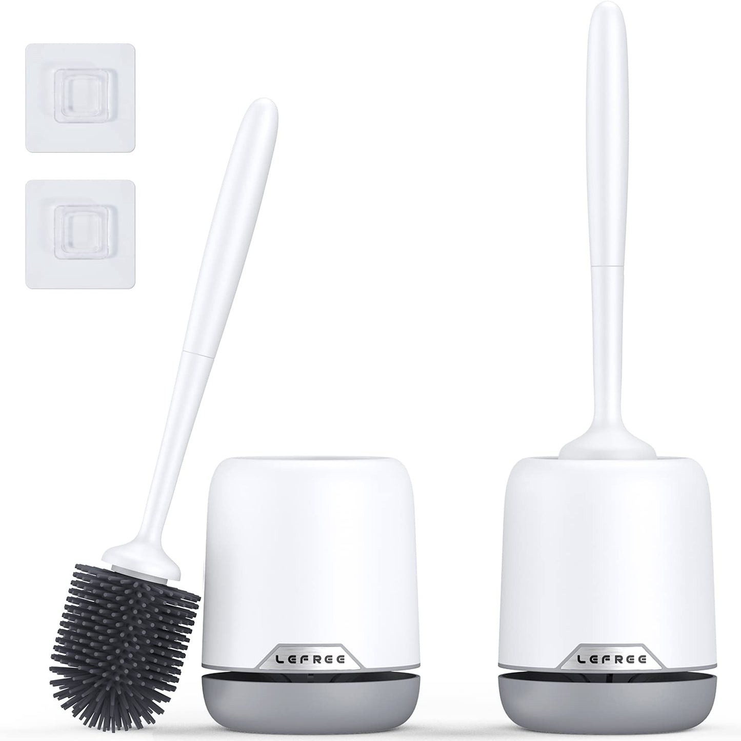 Lefree Silicone Toilet Brush and Holder 2 Pack, Toilet Bowl Cleaner Brush Set with Quick Drying Ventilated Base,Wall Mounted or Floor Standing, Grey