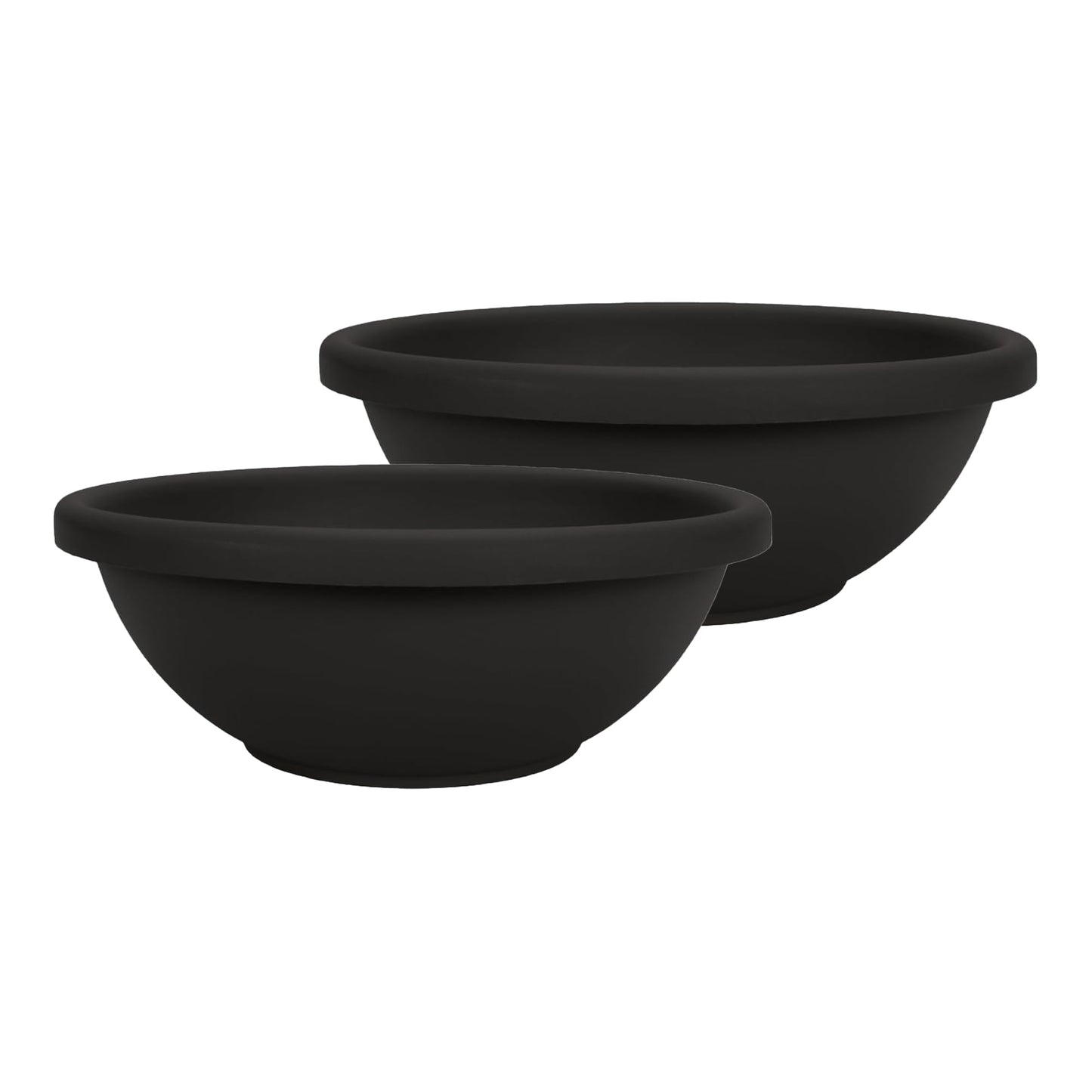 The HC Companies Shallow Planter with Drainage - Contemporary Garden Bowl Planter for Flowers, Herbs & More - Round Succulent Planter Pot for Indoors and Outdoors (20" Black, Pack of 2)
