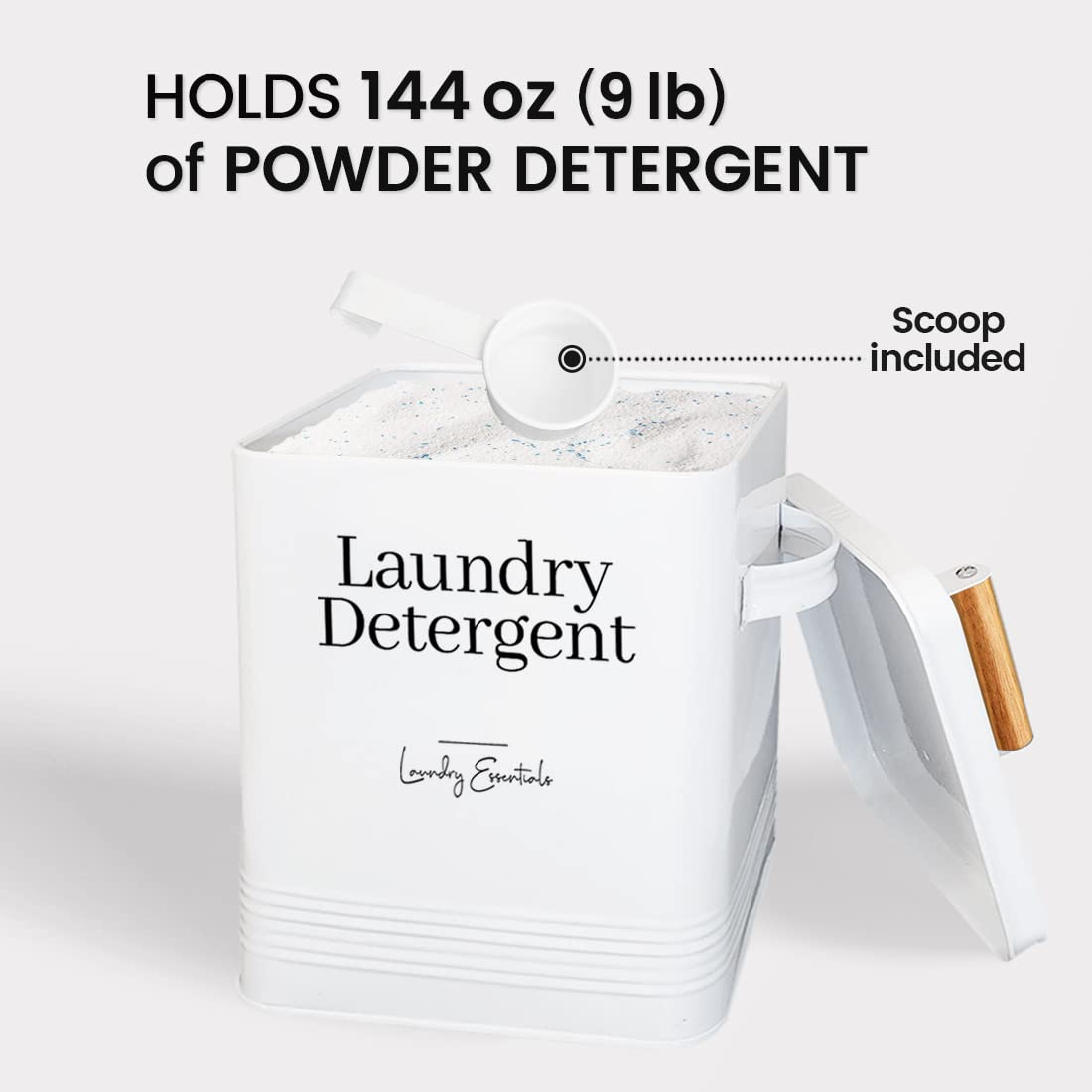 Simplation Laundry Detergent Container, Modern Farmhouse Storage Box for Laundry Room Decor and Accessories (White, 11 x 7 x 6 inches, 144 oz)
