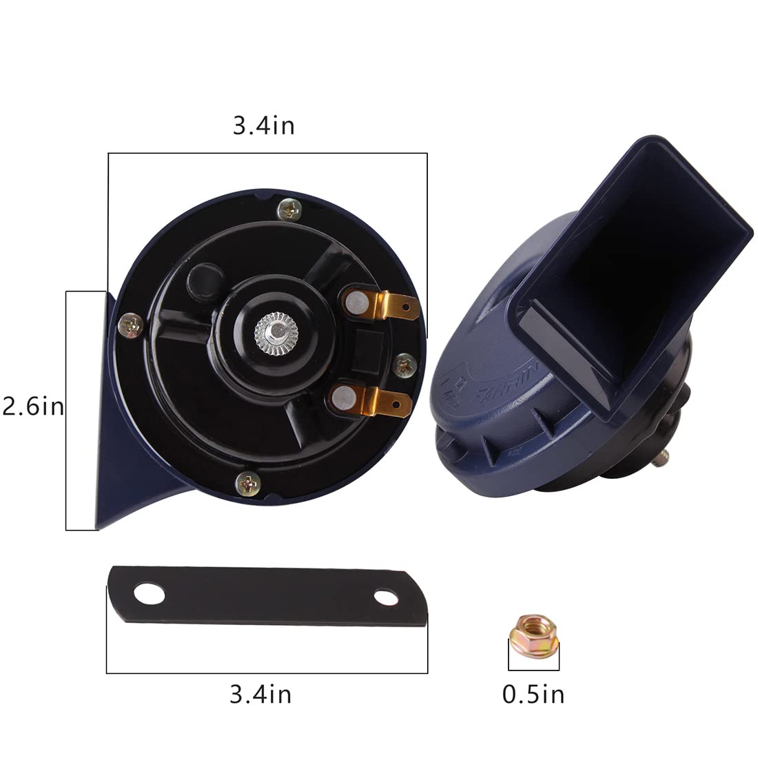 Car Horn 12V Truck Horn with Button Kit, Banhao Train Horn Waterproof High Low Tone Universal Fit Super Loud Electric Snail Horn 12V Horn Kit Replacement Car Horns Kit (with button)