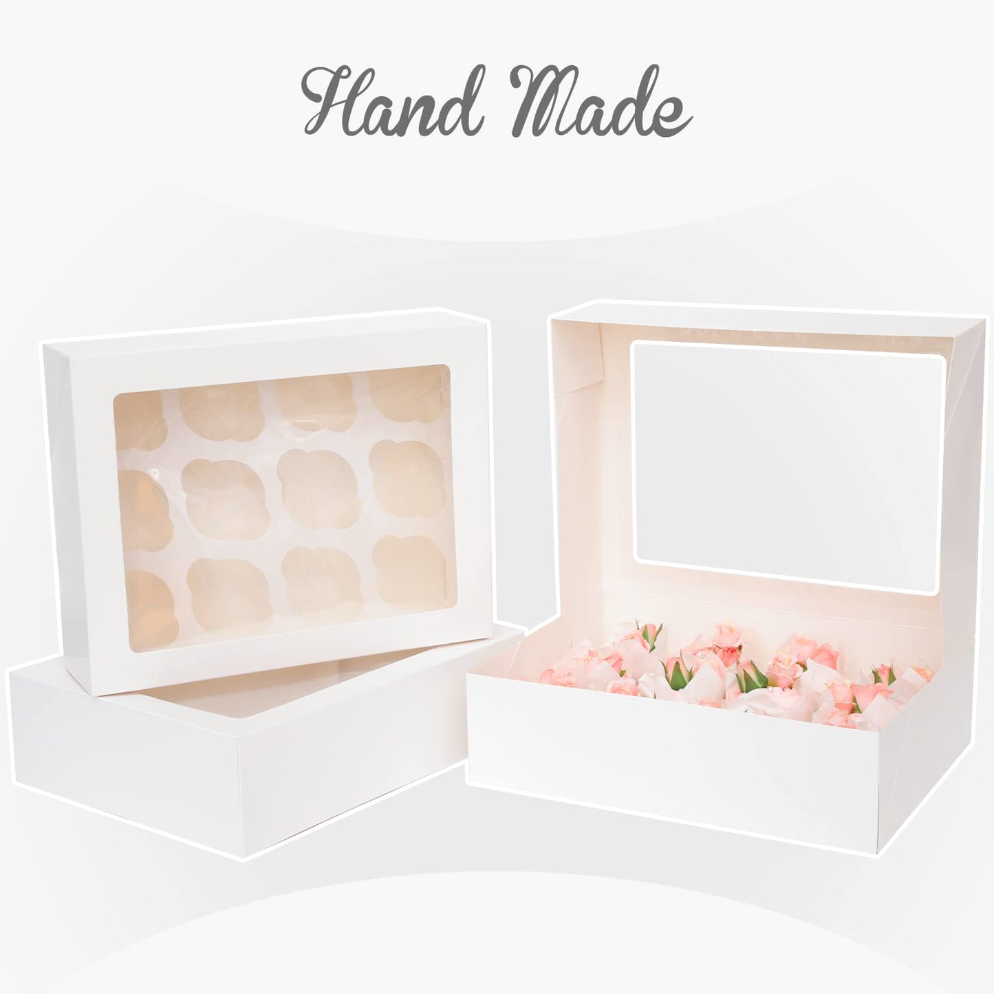 20 Pcs White Cupcake Box Cupcakes Carrier 12 Cupcake Containers, 12 Cupcake Boxes with Window 13x10x3.5inch