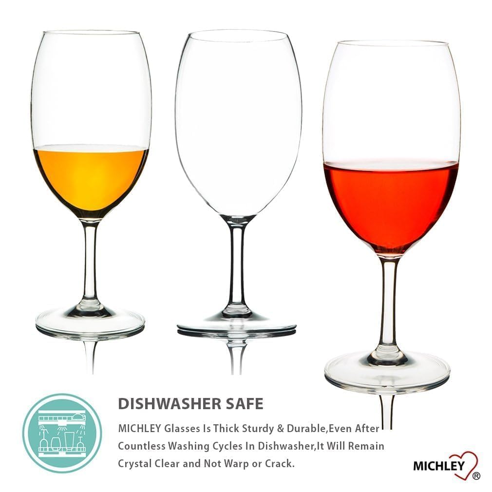 MICHLEY Unbreakable Wine Glasses, 100% Tritan Plastic Shatterproof Wine Glasses, BPA-Free, Dishwasher-Safe 20 oz, Set of 6