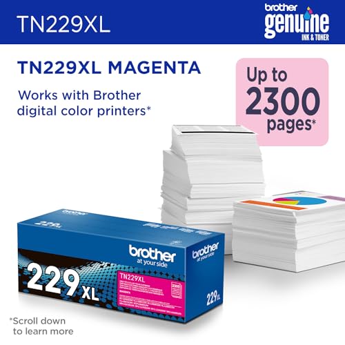 Brother Original TN229XLM High-Yield Magenta Toner Cartridge, Higher Yield for Value, Original Toner Replacement cartridges, Toner for Brother Laser Printers HL-L3220CDW, MFC-L3720CDW, and More
