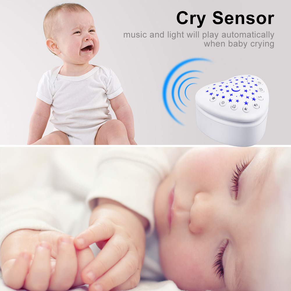 BEREST A13 White Noise Machine & Baby Sleep Soother with 15 Soothing Sounds & Projector Night Light Music Box, Cry Sensor, Rechargeable Lithium Battery, Portable for Newborns, Toddlers, Attaches to Crib