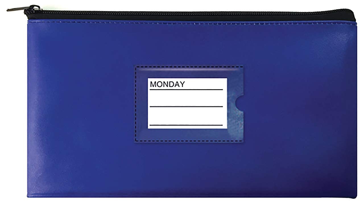 7 Pack, 7 Days Zipper Security Bank Deposit Bag, Clear Window & 14 Insert Cards (Mon - Sun + Blank), by Better Office Products, Leatherette, 11.25" x 6.25", Cash Bag, Utility Pouch, Assorted 7 Colors