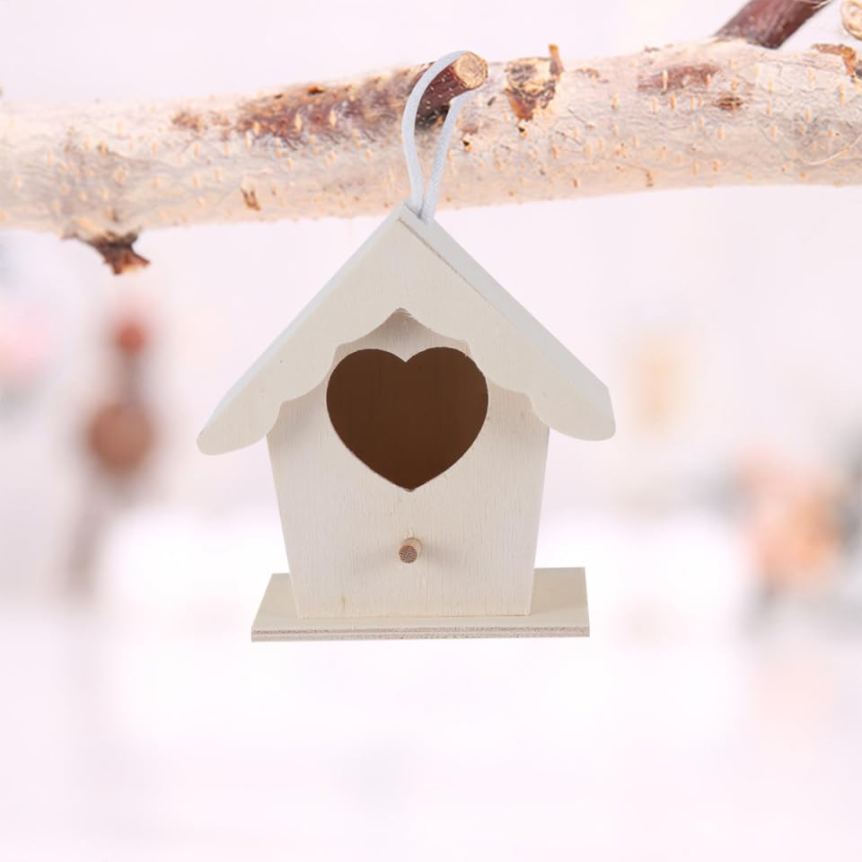 CIMAXIC 5Pcs Wooden Bird Nest Ornaments DIY Unfinished Birdhouses for Painting and Decoration Natural Wooden Craft for Small Birds Outdoor Garden Decor