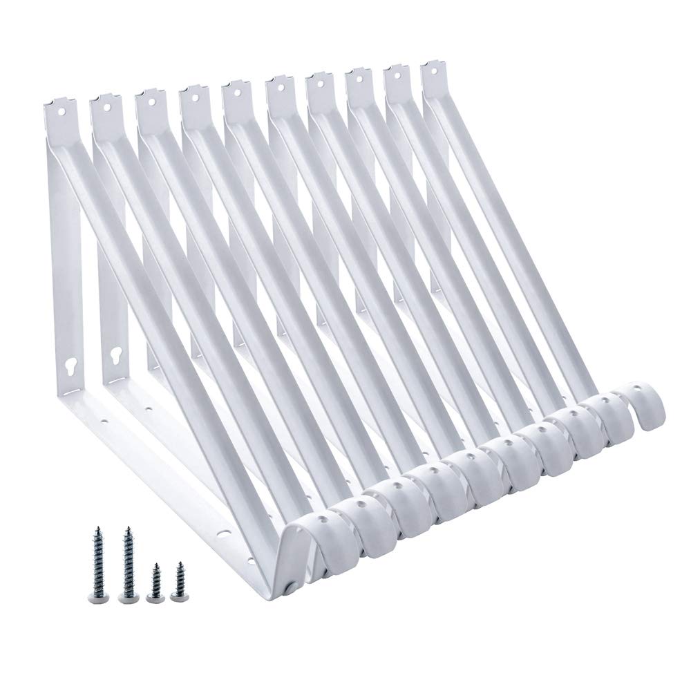 HOME MASTER HARDWARE Heavy Duty Shelf Rod Support Bracket Wall Mounted Shelf Supports Closet Brackets White with Screws 10-Pack