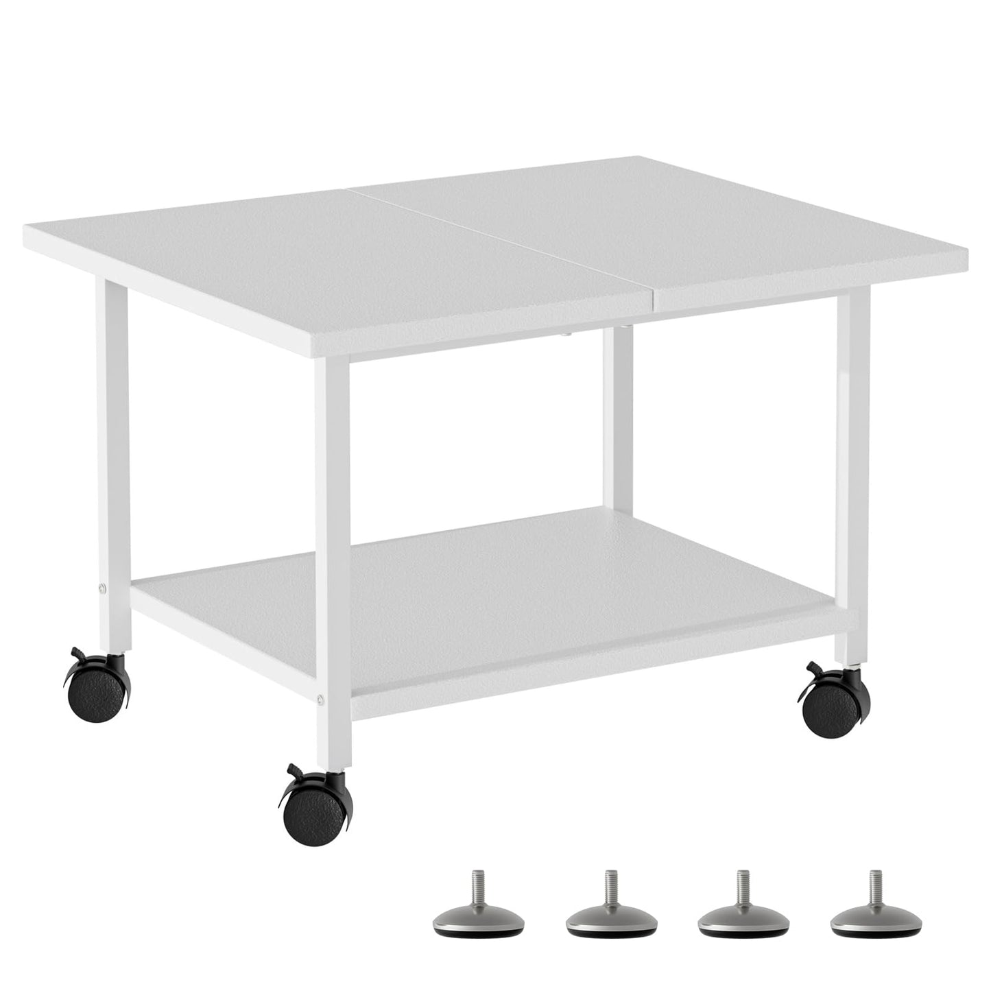 Printer Stand with Storage Under Desk Shelf, Desktop Printer Stand Organizer, Rolling Printer Cart Storage Paper Files Holder for Desk, Office, Home (White)