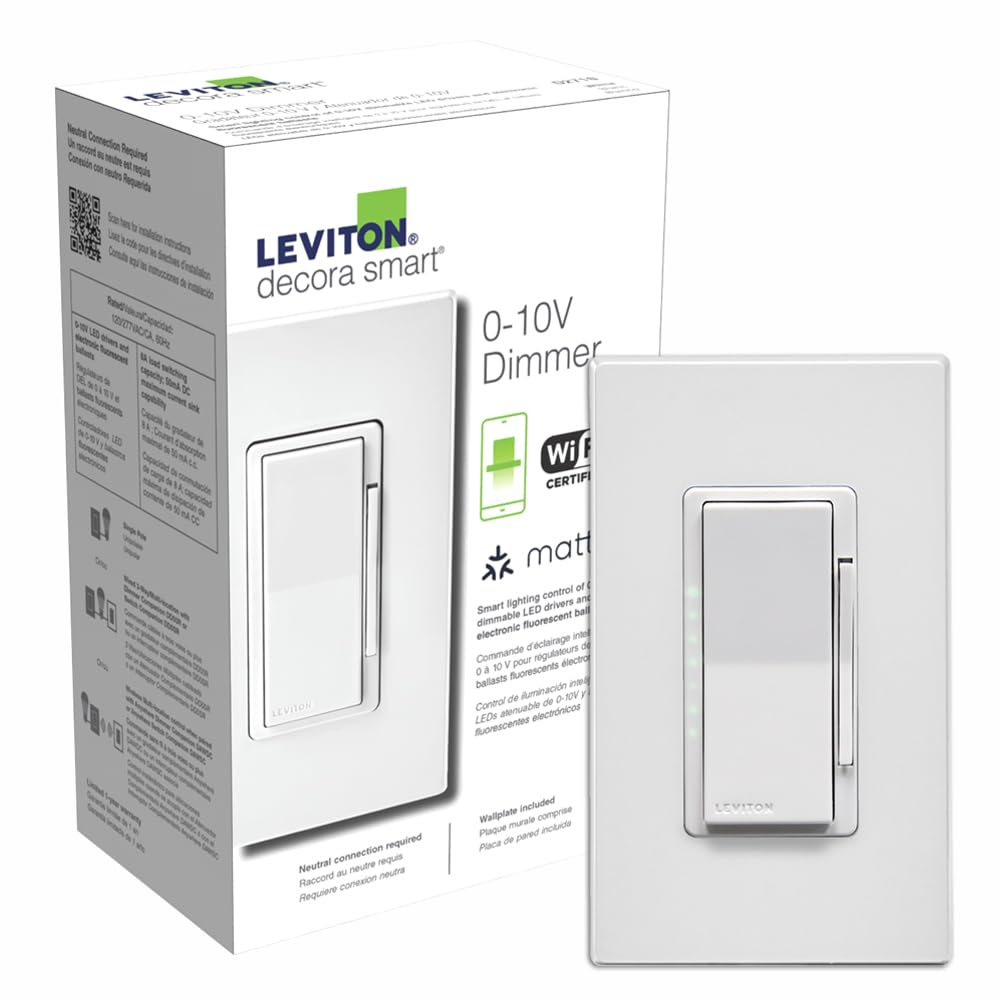 Leviton Decora Smart 0-10V Dimmer Switch, Wi-Fi, Neutral Wire Required, D2710-1BW, White