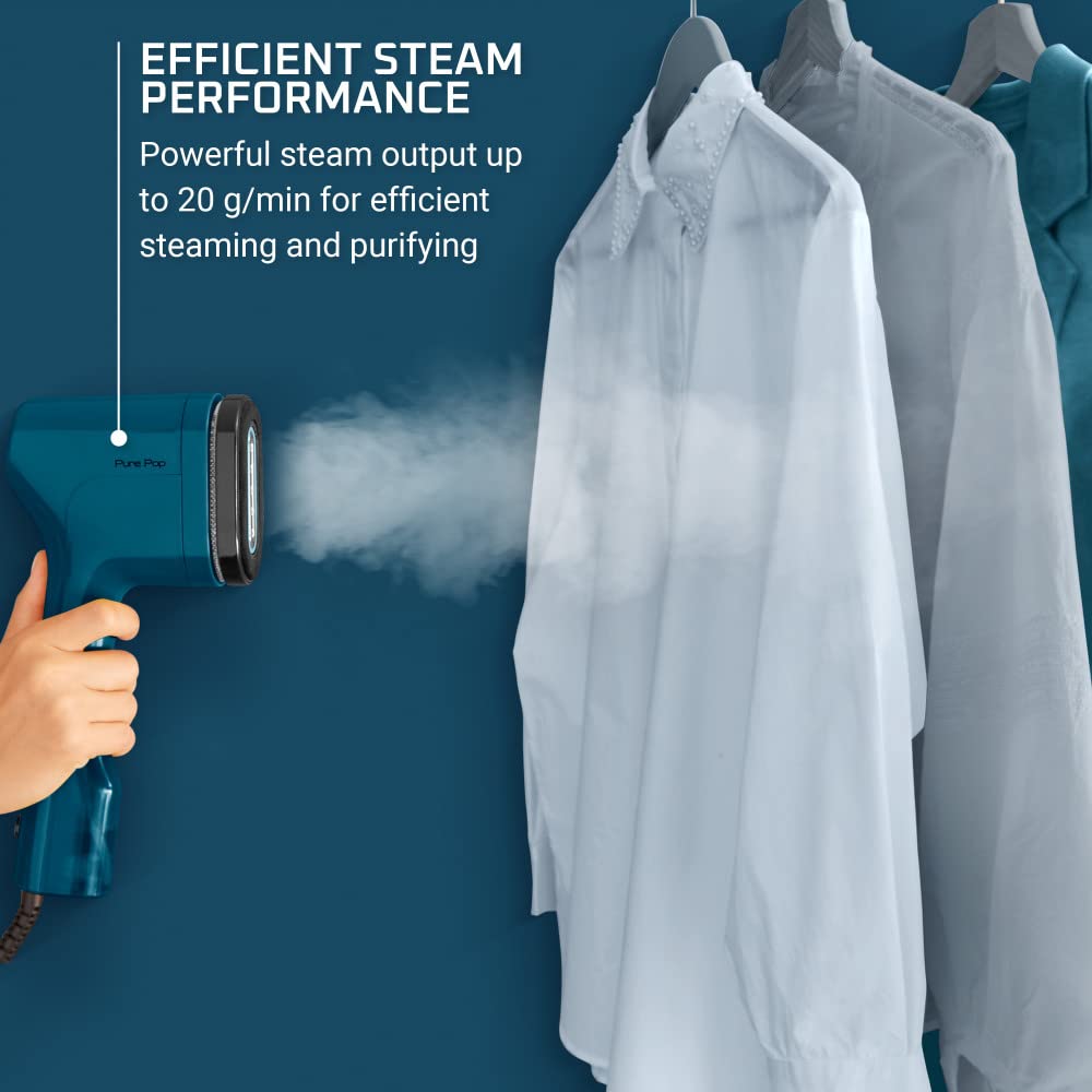 Rowenta Pure Pop, Handheld Steamer for Clothes 1.5 Pounds 15 Second Heatup, 2.3 Ounce Capacity 1150 Watts, Portable, Garment Steamer, With Lint Remover, Blue