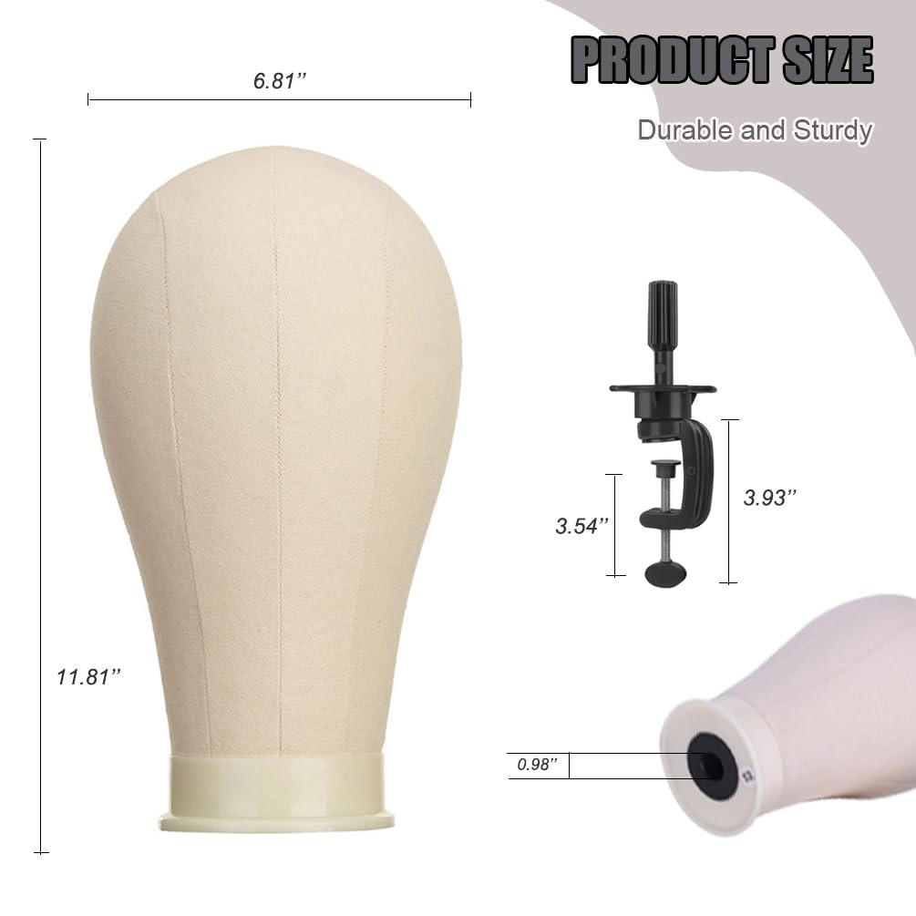 22 Inch Wig Head (White), Wig Stand Tripod with Head, Canvas Block Head Mannequin Head Stand Wig Display Styling Head With Mount Hole, Manikin Canvas Head Block Set for Wigs Making Display with Wig Caps, T Pins C Pins Set Bristle Brush