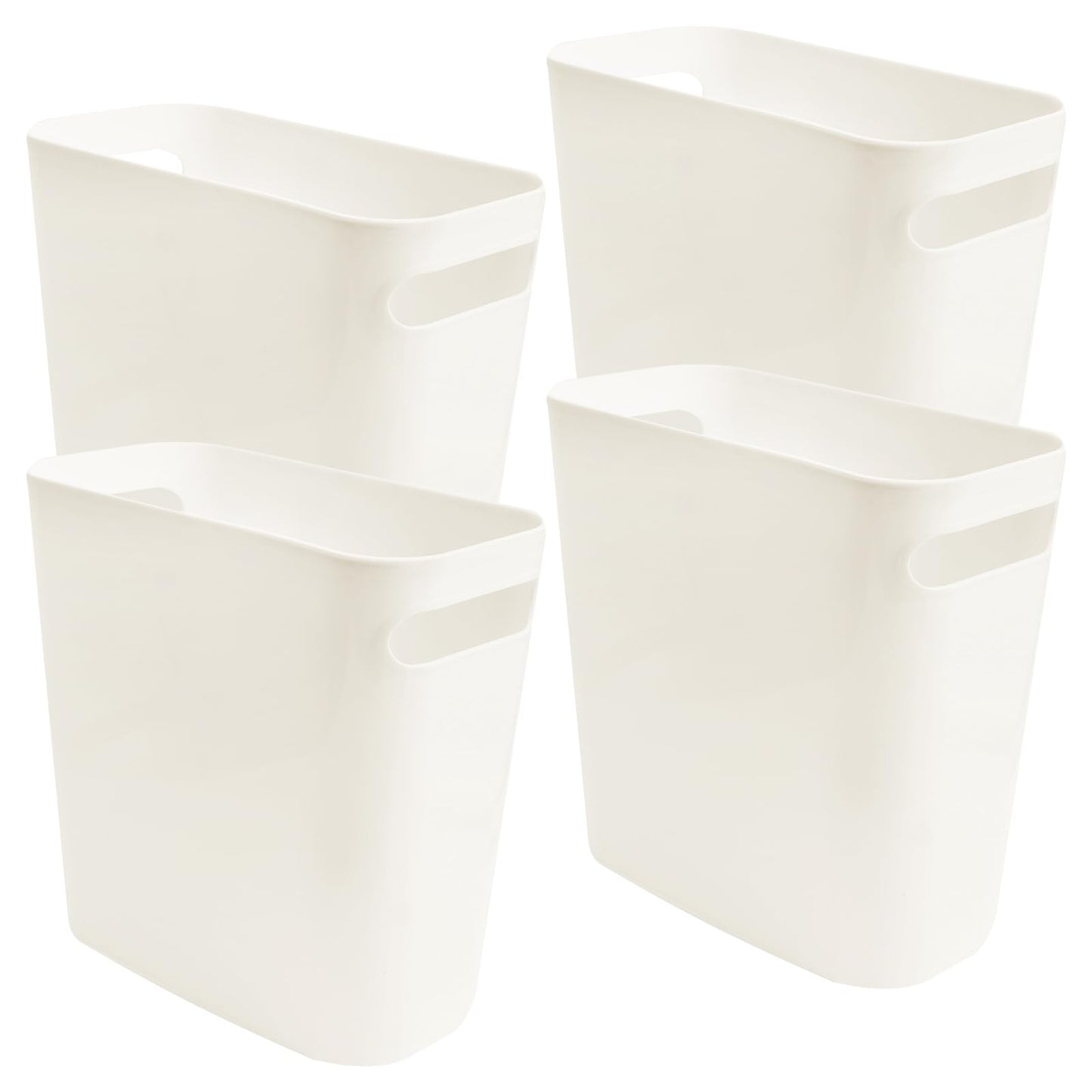 Trash Can with Handle 4 Pack, 1.5 Gallon Slim Garbage Bin for Small Spaces, Rectangular Plastic Wastebasket for Bathroom, Bedroom, Office, Under Sink, Ivory