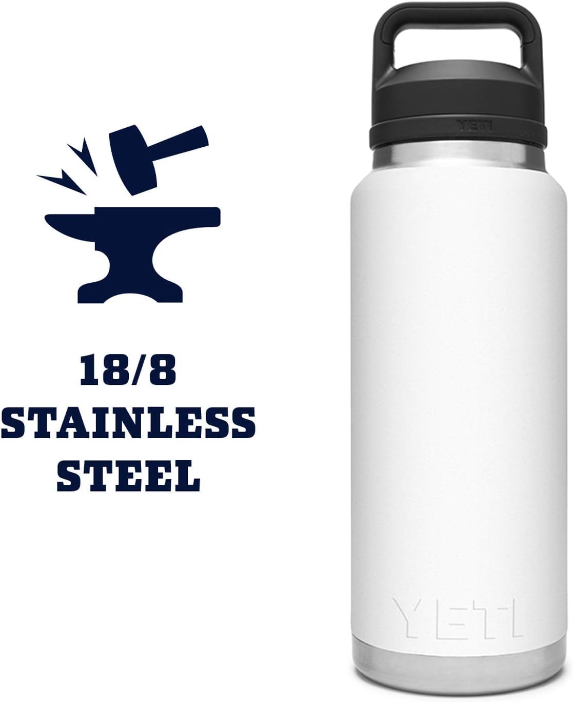 YETI Rambler 36 oz Bottle, Leakproof, Vacuum Insulated, Stainless Steel with Chug Cap, Rescue Red