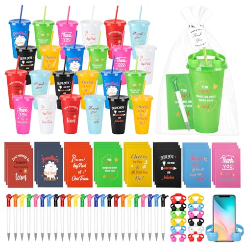 144pcs Employee Appriciation Gifts with Reusable Tumbler Inspirational Notepads Pen Mobile Phone Stand, 24 Set Team Thank You Bulk Christmas Gift for Coworker Staff Nurse Volunteer (Employee Colorful)