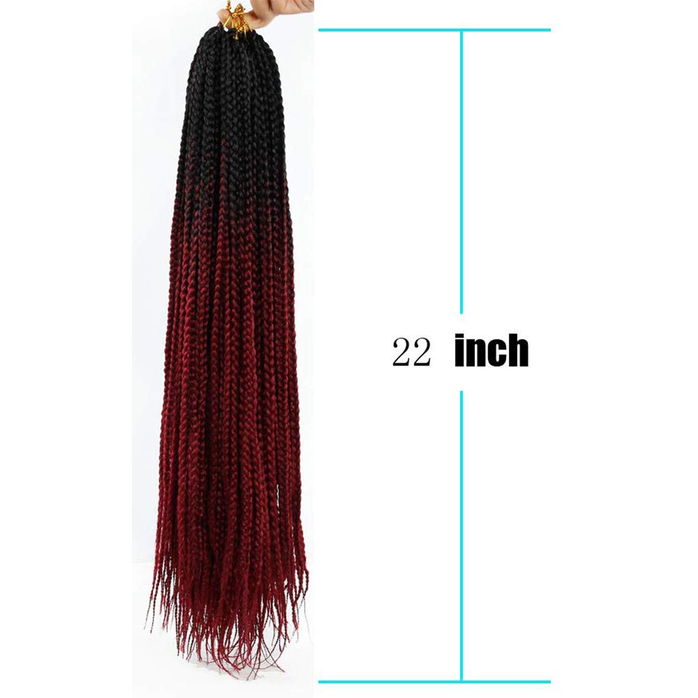 6 Packs Box Braids Crochet Hair Crochet Box Braids Pre-looped Synthetic Hair Crotchet Box Braids Hair 22 Inch (ombre wine red, 22inch)
