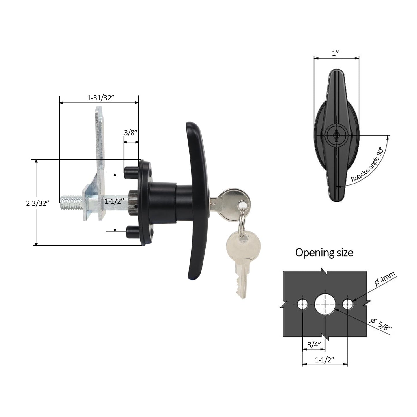 QZATTCAEN Matching Set T-Handles Lock, Truck Cap Topper Camper Shell Locking T-Handle, Keyed Alike Black T-Handle Lock kit for Truck Garage Door (Left&Right)