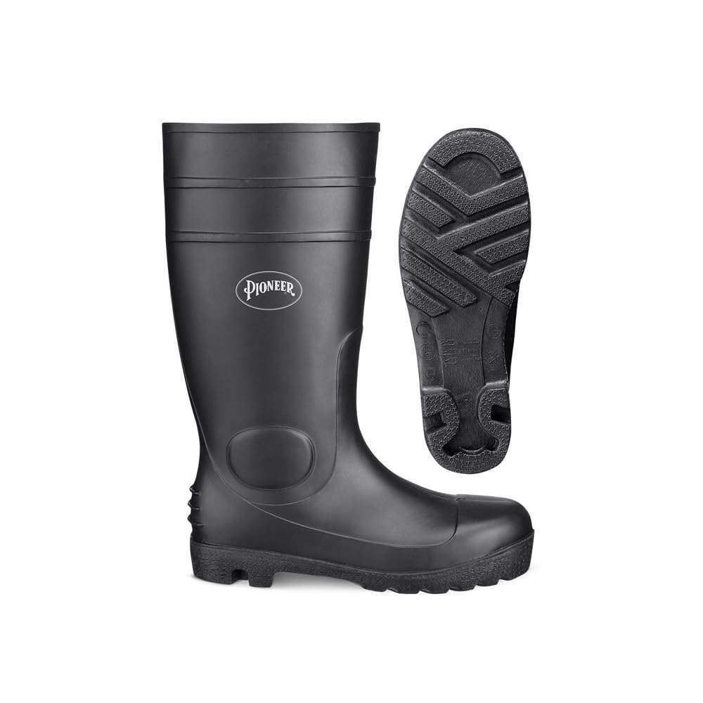 Pioneer Plain Toe Work Boots - Heavy Duty Comfortable PVC Boots For Men/Women - Food Processing, Farming, Waste - Black - 9