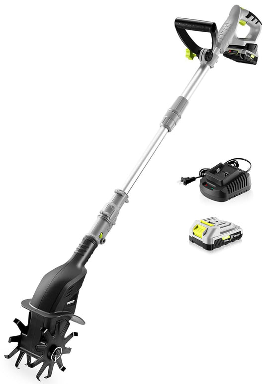 Cordless Electric Garden Tiller: DEKOPRO Power Cultivator for Effortless Soil Cultivation in Flower Beds, Vegetable Gardens, Lawns-Lightweight Lawn Yard Garden Tiller for Women & Seniors