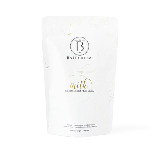 Bathorium Milk Mineral Bath Soak, Made with Coconut, Dead Sea Salt & Vanilla Bean CO2, Ideal for Hydration, Good for Sensitive Skin, 650g