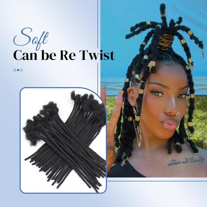 QUISDUIS 12 inch Loc Extensions Human Hair, 50 Strands Permanent Dreadlock Extension Human Hair 0.4cm Width 100% Full Handmade Dreads Can Be Dyed and Bleached Curled dreads extensions