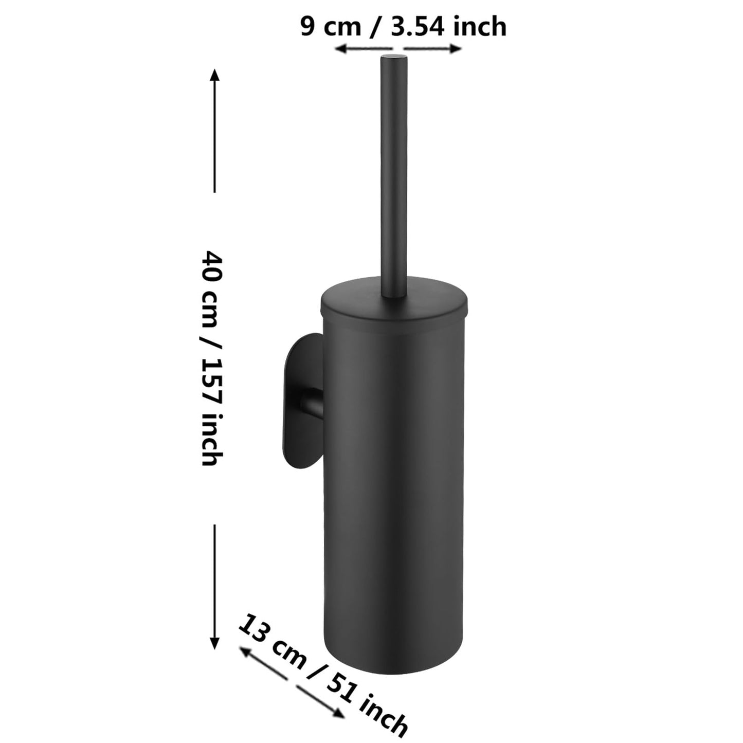 AIREMOEN 1 x Heavy Duty Adhesive Toilet Brush Holder No Drilling 304 Stainless Steel Round Head Thoroughly Cleans Bathroom (Black)