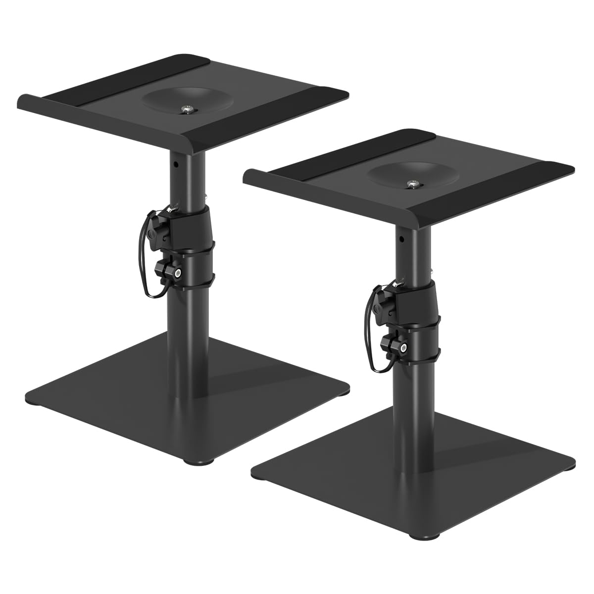 Suptek Free-Standing Speaker Stand Desktop Set, 9.6 x 8.8 inch Trays, Height Adjustment and Tilt, Universal Audio Holders for Computer and Bookshelf Speakers, Elevated Sound, 2 Pack, Black, SDM001T